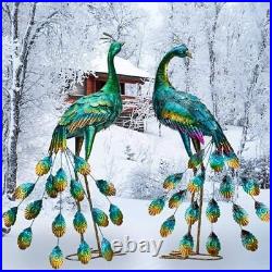 Peacock Garden Sculpture & Statues, Metal Birds Yard Art Lawn Ornament Green