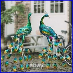 Peacock Garden Sculpture & Statues, Metal Birds Yard Art Lawn Ornament for