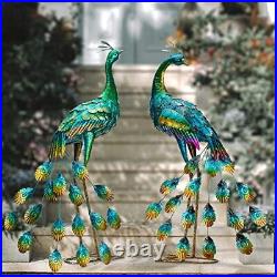 Peacock Garden Sculpture & Statues, Metal Birds Yard Art Lawn Ornament for