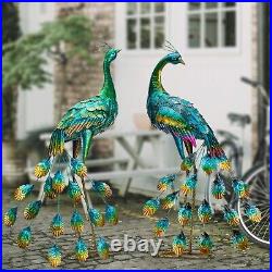 Peacock Garden Sculpture & Statues, Metal Birds Yard Art Lawn Ornament for Outd