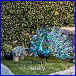 Peacock Garden Statue Decor Metal Outdoor Large Patio Sculpture Blue Porch Yard