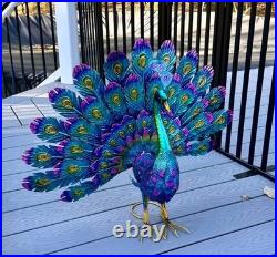 Peacock Garden Statue Lifesize Bird Sculpture Metal Outdoor Yard Art Figurine