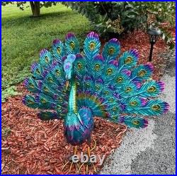 Peacock Garden Statue Lifesize Bird Sculpture Metal Outdoor Yard Art Figurine