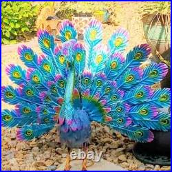 Peacock Garden Statue Lifesize Bird Sculpture Metal Outdoor Yard Art Figurine