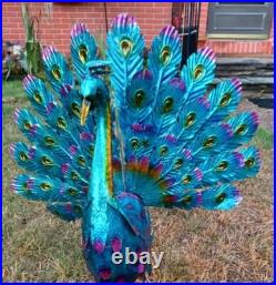 Peacock Garden Statue Lifesize Bird Sculpture Metal Outdoor Yard Art Figurine