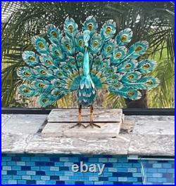 Peacock Garden Statue Lifesize Bird Sculpture Metal Outdoor Yard Art Figurine