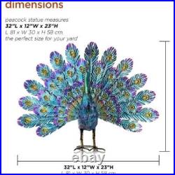 Peacock Garden Statue Lifesize Bird Sculpture Metal Outdoor Yard Art Figurine
