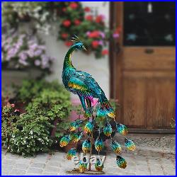 Peacock Garden Statue Sculpture, Large Metal Yard Art Lawn Ornament Outdoor Decor