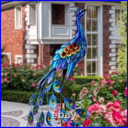 Peacock Garden Statue and Sculpture, Metal Peacock Yard Art Decor, Standing B