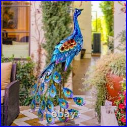 Peacock Garden Statue and Sculpture, Metal Peacock Yard Art Decor, Standing B