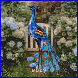 Peacock Garden Statue and Sculpture, Metal Peacock Yard Art Decor, Standing B