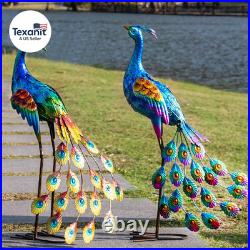 Peacock Garden Statue and Sculpture, Metal Peacocks Yard Art Lawn Decor, Large B