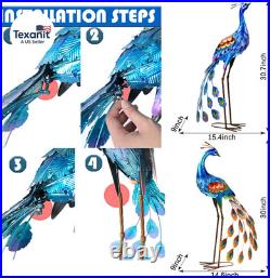 Peacock Garden Statue and Sculpture, Metal Peacocks Yard Art Lawn Decor, Large B