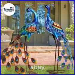 Peacock Garden Statue and Sculpture, Metal Peacocks Yard Art Lawn Decor, Large B