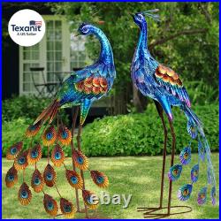 Peacock Garden Statue and Sculpture, Metal Peacocks Yard Art Lawn Decor, Large B