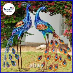 Peacock Garden Statue and Sculpture, Metal Peacocks Yard Art Lawn Decor, Large B