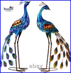 Peacock Garden Statue and Sculpture, Metal Peacocks Yard Art Lawn Decor, Large B