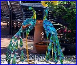 Peacock Garden Statues & Sculptures Metal Birds Yard Art Patio Lawn Backyard
