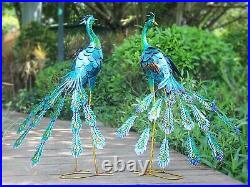 Peacock Garden Statues & Sculptures Metal Birds Yard Art Set Of 2 Peacock