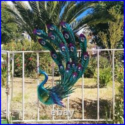 Peacock Plaque Wall Mount Hang Art Home Decor Fence Porch Patio Yard Hall Office