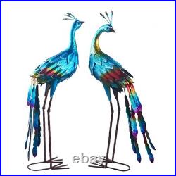 Peacock Statue Metal Colorful Peacock Sculpture Garden Decoration Metal Yard