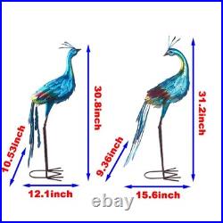 Peacock Statue Metal Colorful Peacock Sculpture Garden Decoration Metal Yard