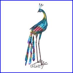 Peacock Statue Metal Colorful Peacock Sculpture Garden Decoration Metal Yard