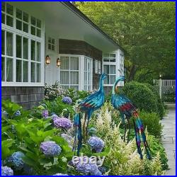 Peacock Statue Metal Colorful Peacock Sculpture Garden Decoration Metal Yard