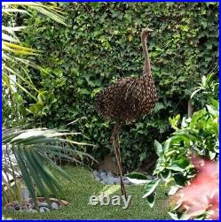 Peaking Ostrich Garden Statue Bird Sculpture Metal Outdoor Yard Pond Brown Decor