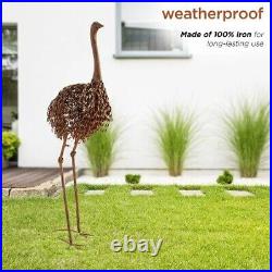 Peaking Ostrich Garden Statue Bird Sculpture Metal Outdoor Yard Pond Brown Decor