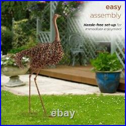 Peaking Ostrich Garden Statue Bird Sculpture Metal Outdoor Yard Pond Brown Decor