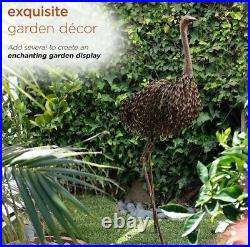 Peaking Ostrich Garden Statue Bird Sculpture Metal Outdoor Yard Pond Brown Decor