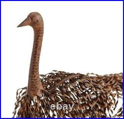 Peaking Ostrich Garden Statue Bird Sculpture Metal Outdoor Yard Pond Brown Decor