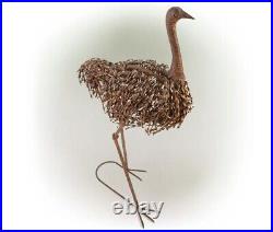 Peaking Ostrich Garden Statue Bird Sculpture Metal Outdoor Yard Pond Brown Decor