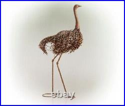 Peaking Ostrich Garden Statue Bird Sculpture Metal Outdoor Yard Pond Brown Decor