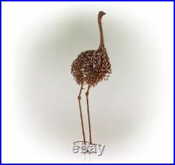 Peaking Ostrich Garden Statue Bird Sculpture Metal Outdoor Yard Pond Brown Decor