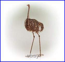 Peaking Ostrich Garden Statue Bird Sculpture Metal Outdoor Yard Pond Brown Decor