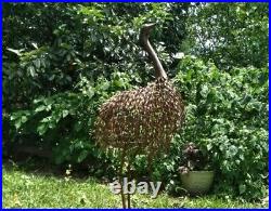 Peaking Ostrich Garden Statue Bird Sculpture Metal Outdoor Yard Pond Brown Decor