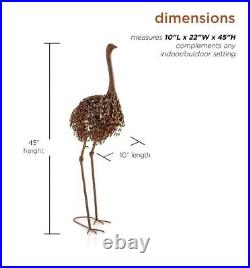 Peaking Ostrich Garden Statue Bird Sculpture Metal Outdoor Yard Pond Brown Decor