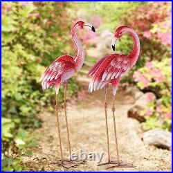 Pink Flamingo Couple Yard Decorations, Metal Garden Statues Sculptures Ornaments