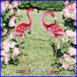 Pink Flamingo Couple Yard Decorations, Metal Garden Statues Sculptures Ornaments
