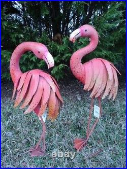 Pink Flamingo Garden Pair Coastal Birds Metal Pool Pond Lawn Statues Sculptures