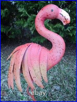Pink Flamingo Garden Pair Coastal Birds Metal Pool Pond Lawn Statues Sculptures