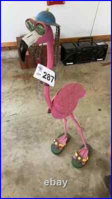 Pink Flamingo Metal Yard Art Scuplture 40'' Flip Flops garden lawn decor statue