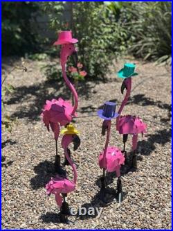 Pink Flamingo Parade-Set of Handmade Metal Yard Statues with Fun Hats