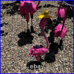 Pink Flamingo Parade-Set of Handmade Metal Yard Statues with Fun Hats