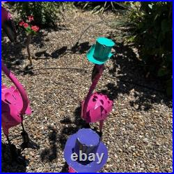 Pink Flamingo Parade-Set of Handmade Metal Yard Statues with Fun Hats