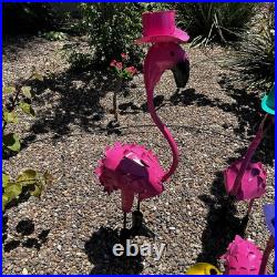 Pink Flamingo Parade-Set of Handmade Metal Yard Statues with Fun Hats