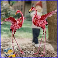 Pink Flamingo Yard Decoration Tall Birds Garden Statue Metal Sculptures Set of 2