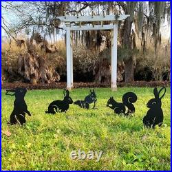 Playful Bunny & Squirrel Garden Statues Weather-Resistant Metal Art Set